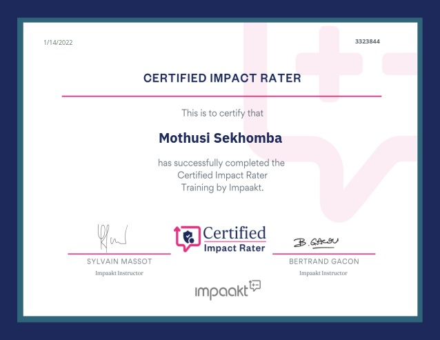 Mothusi Sekhomba's Certificate