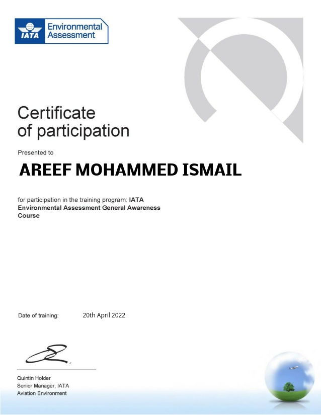 AREEF MOHAMMED ISMAIL's Certificate